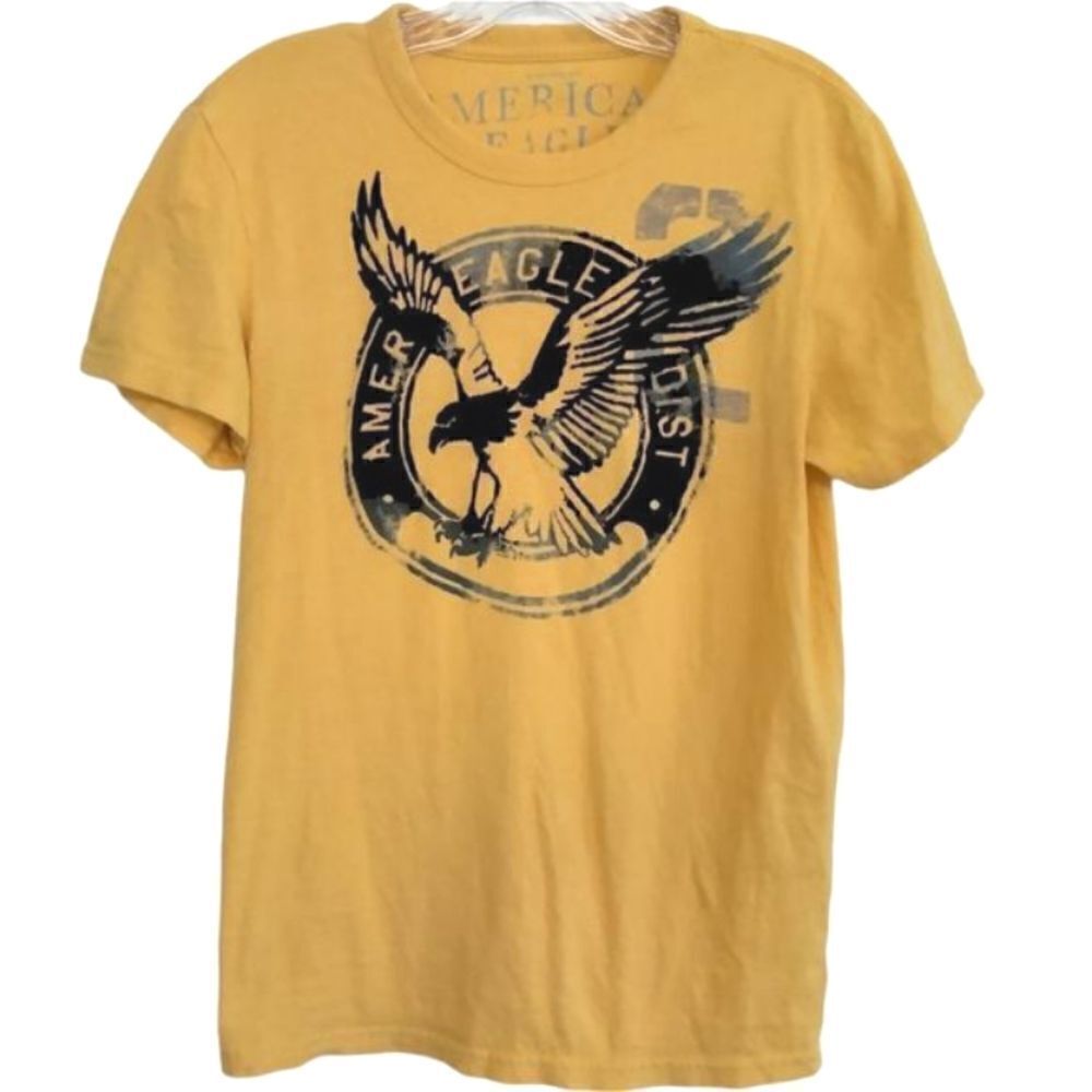 American Eagle Outfitters Vintage Fit Tee Shirt Size S Yellow & Dark Blue #6-178